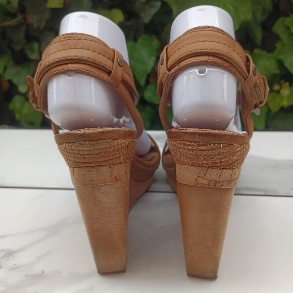 [Frye] Coastal Boho Bridget Ornament Leather Wood Wedge Sandals Womens Sz 8.5 - Picture 5 of 13